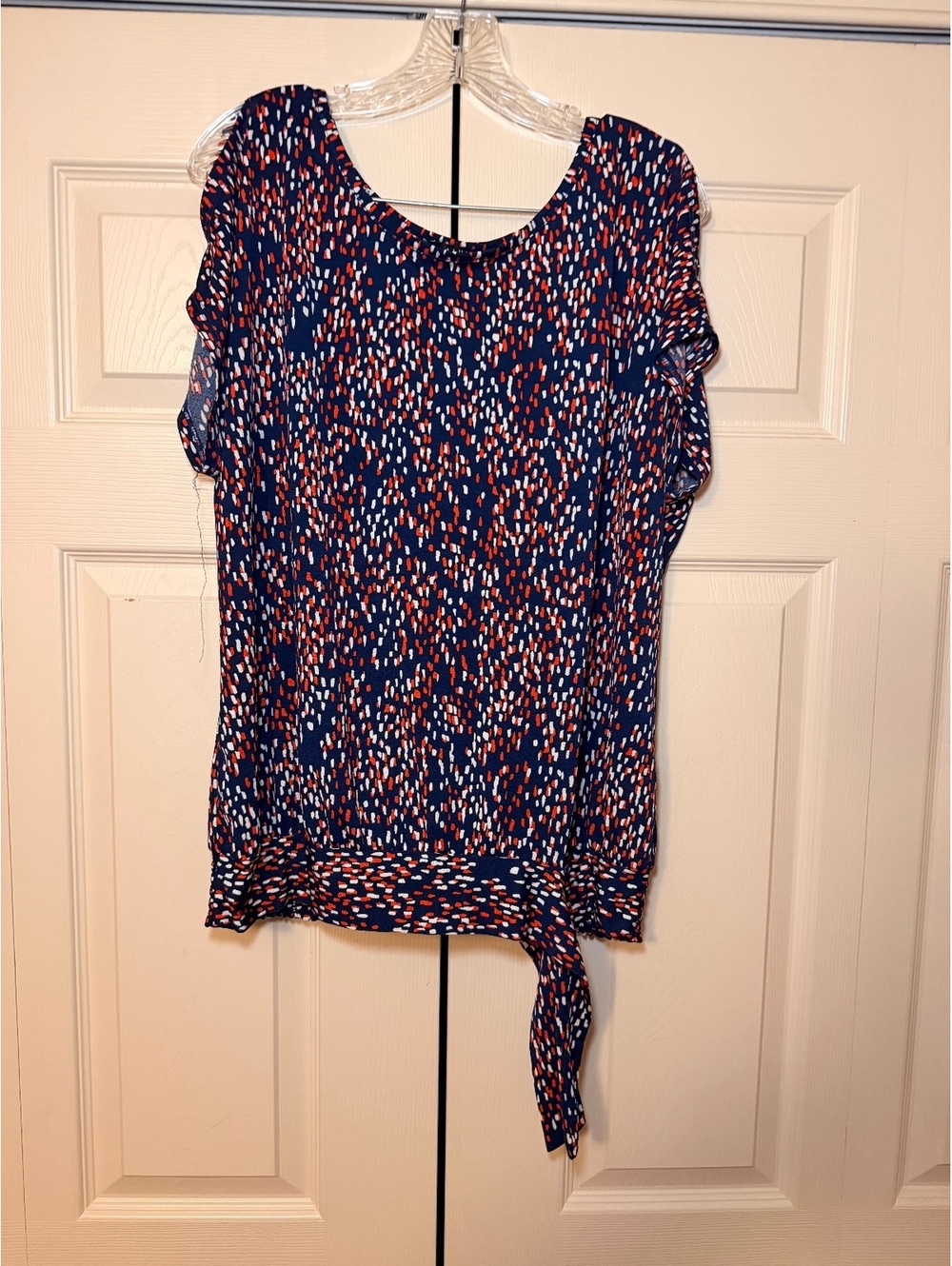AUW XL Women's Navy Blue Abstract Print Short Sleeve Blouse